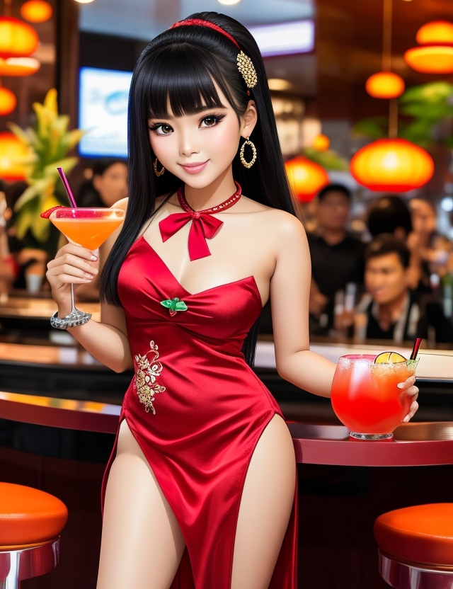 Nikki bar in Rhompho Pattaya, red dress sexy Thai girl