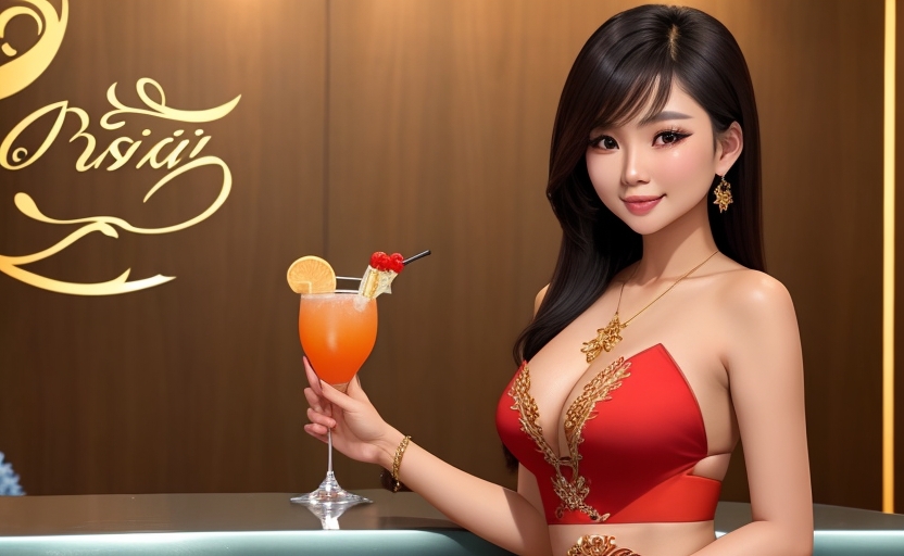Nikki bar in Rhompho Pattaya,  a stunting Thai lady holding a coctail