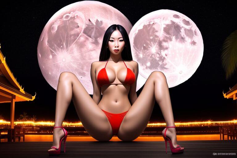 Full Moon Bar darkside Pattaya, girl in red bikini