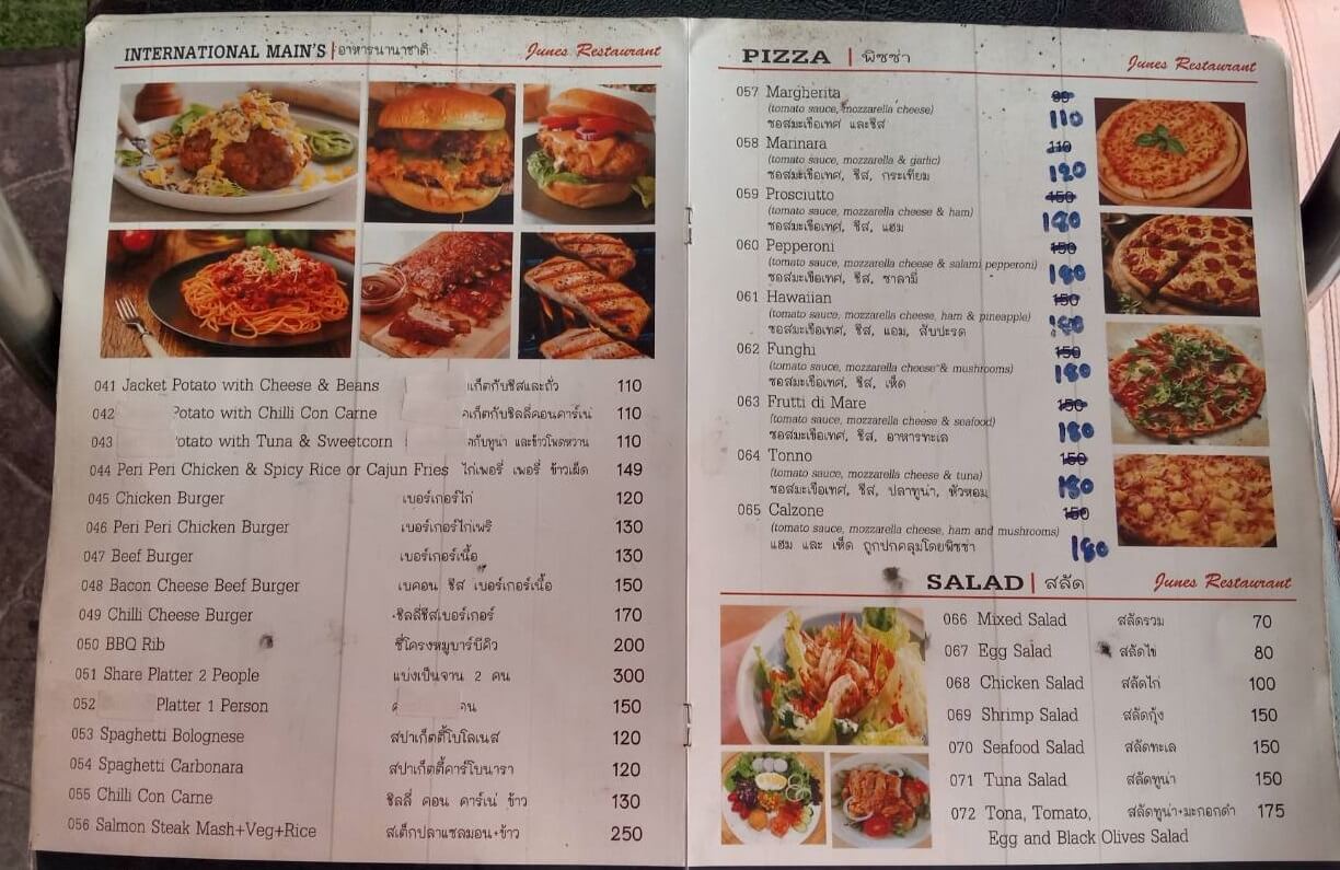 June's kitchen Thai and international kitchen central Pattaya, breakfast menu