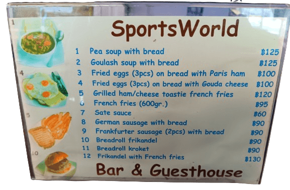 SportsWorld Pattaya, Dutch menu part 2
