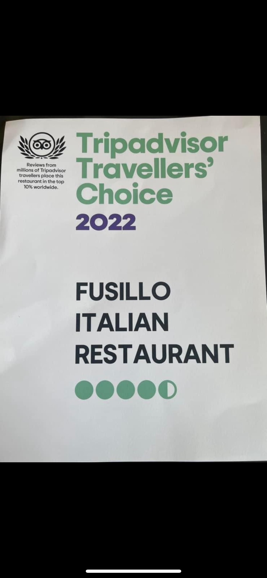 Fusillo, Italian Restaurant, Na Kluea 18, Pattaya, tripadvisor travellers's choice 2022