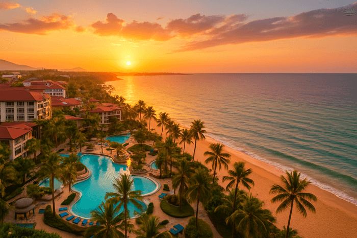 A resort on the beach in Pattaya during sunset