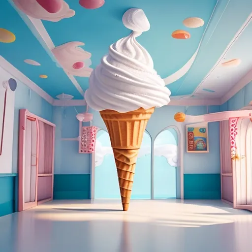 La Crèmerie, ice cream parlour in Pattaya, custom ai, a giant icecream in icecreamland
