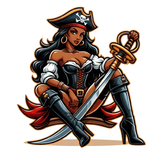 pirates club pattaya a female pirate with high boots sitting on her pirate saber