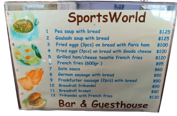 SportsWorld Pattaya, Dutch menu part 2