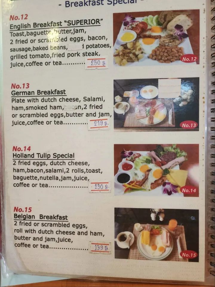 Holland Tulip Bakery, Siam Country Club, Pattaya, menu 1