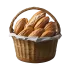 cafe de puro, logo, a basket of french breads