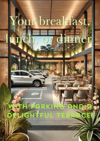 Nadia's kitchen Pattaya , banner to promote the terrace and private parking