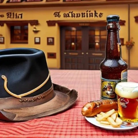 thai german house pattaya, custom ai art with, german sausage, jewish hats and german classic accessories
