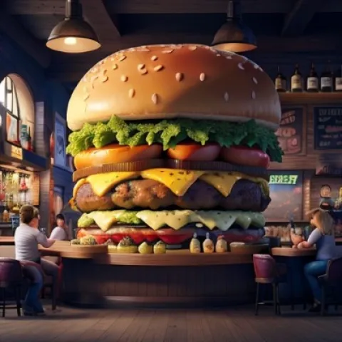 monta burger, rhompo jomtien pattaya, custom ai art, a giant burger