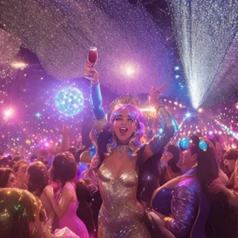 Wonderbar New Plaza Pattaya, custom ai art, happy disco people