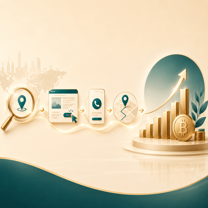 Illustration showing business visibility turning into enquiries and revenue growth.